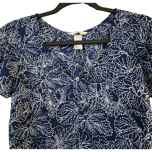 H&M Womens Pullover Blouse Size 2 Blue Chiffon Flutter Sleeve V-Neck Tunic Top - Picture 4 of 9